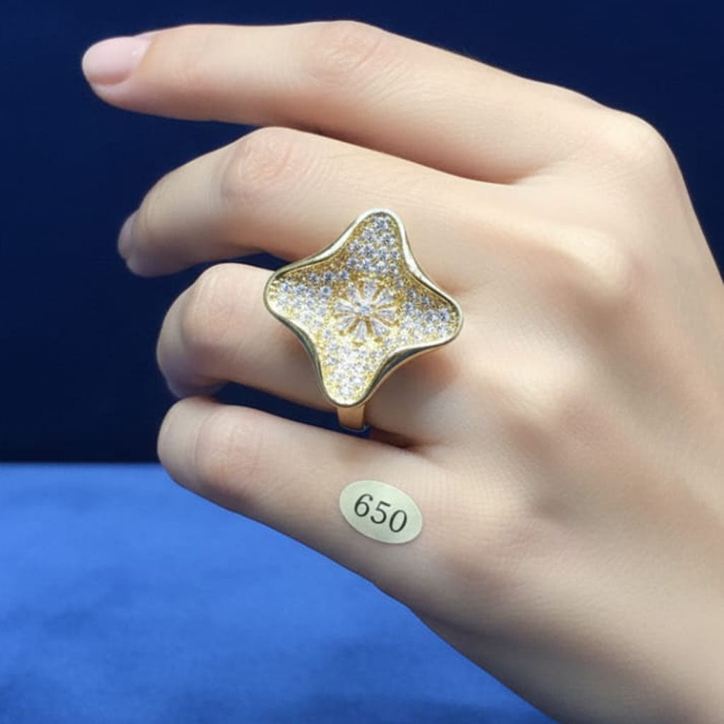 Unique Rhombus Shape Gold Finish Diamond Look Ring – Rs. 650