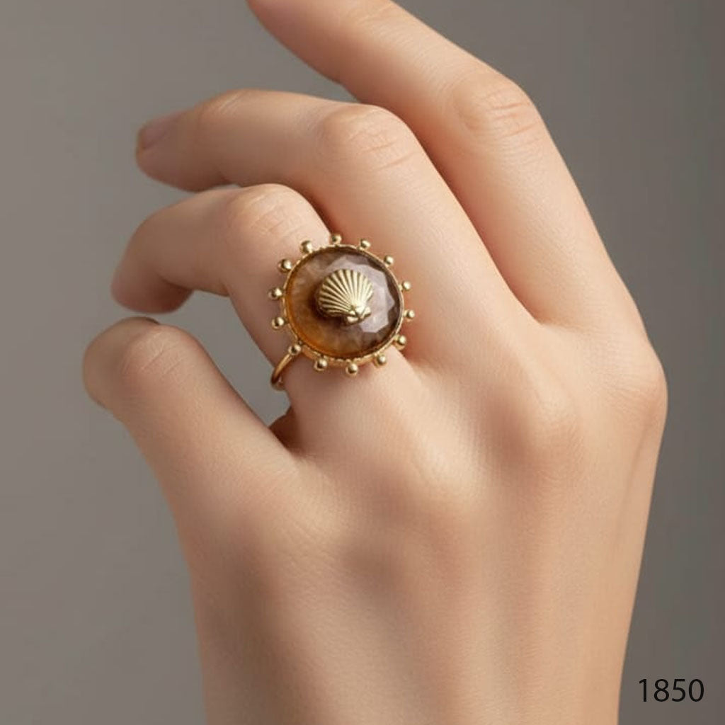 Coastal Charm Gold Tone Seashell Resin Statement Ring – Rs. 1,850