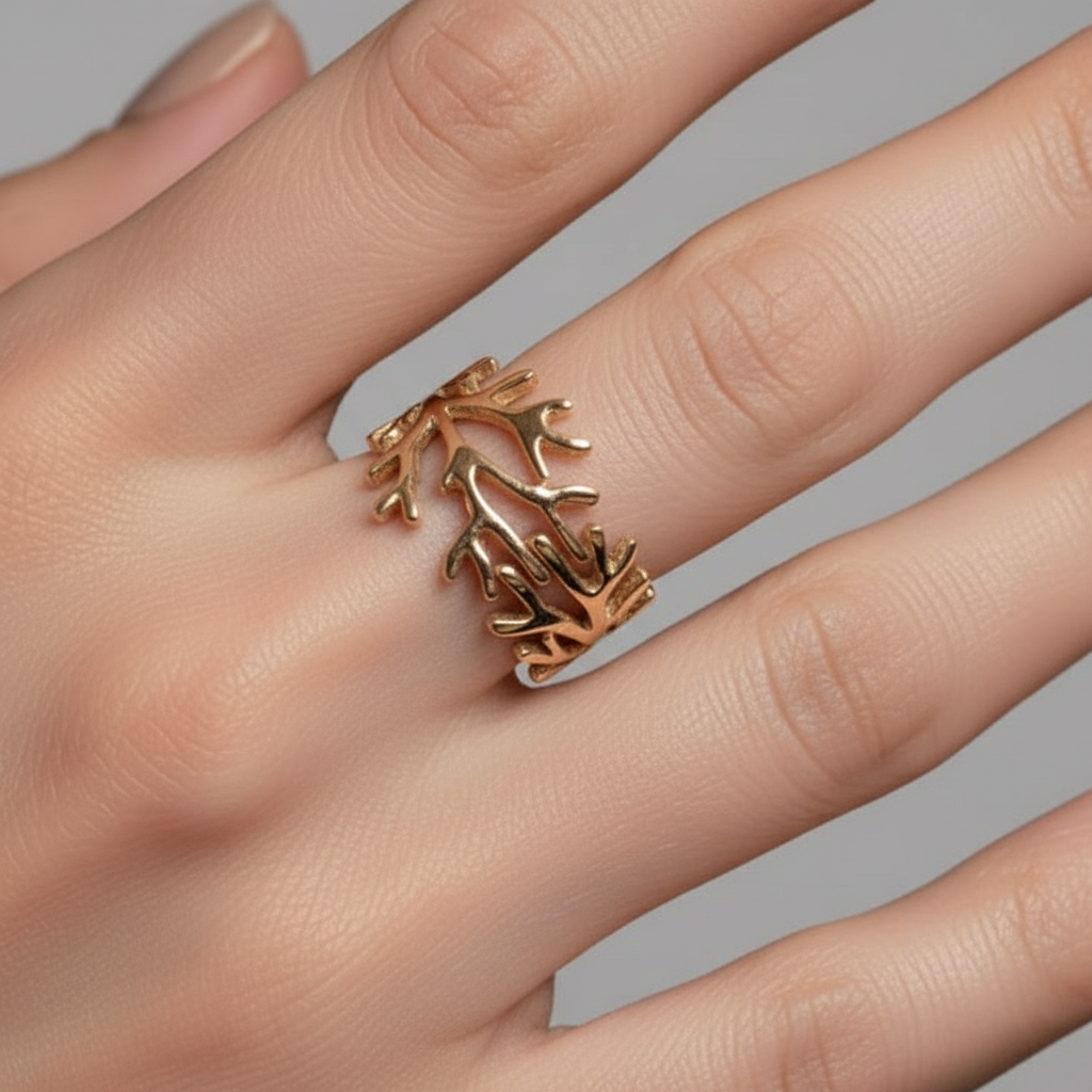 Gold Tone Delicate Coral Branch Statement Ring – Rs. 1,850