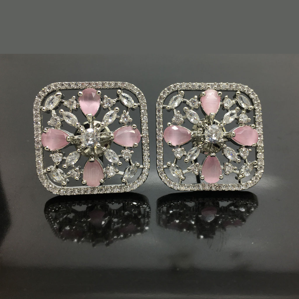 Elegant Square American Diamond Stud Earrings with Starburst Design