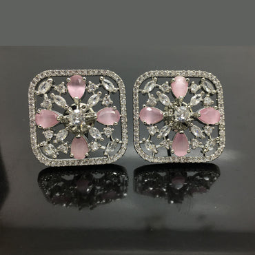 Elegant Square American Diamond Stud Earrings with Starburst Design