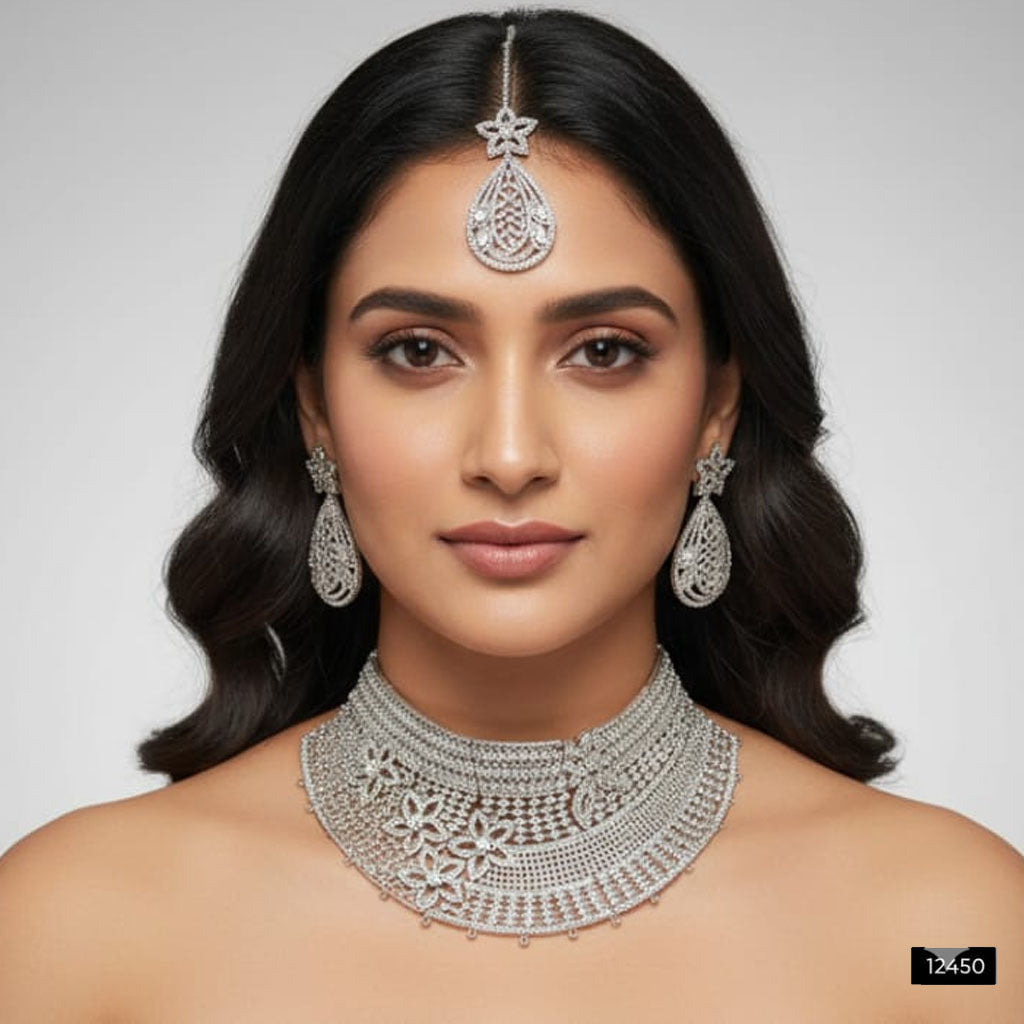Luxury Wide Pave Mesh Choker Set – Rs. 12,450