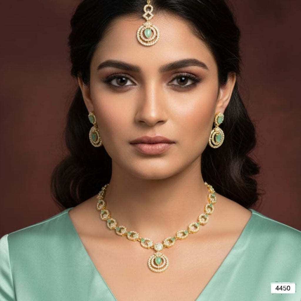 Ornate Festive AD & Green Stone Set – Rs. 4,450