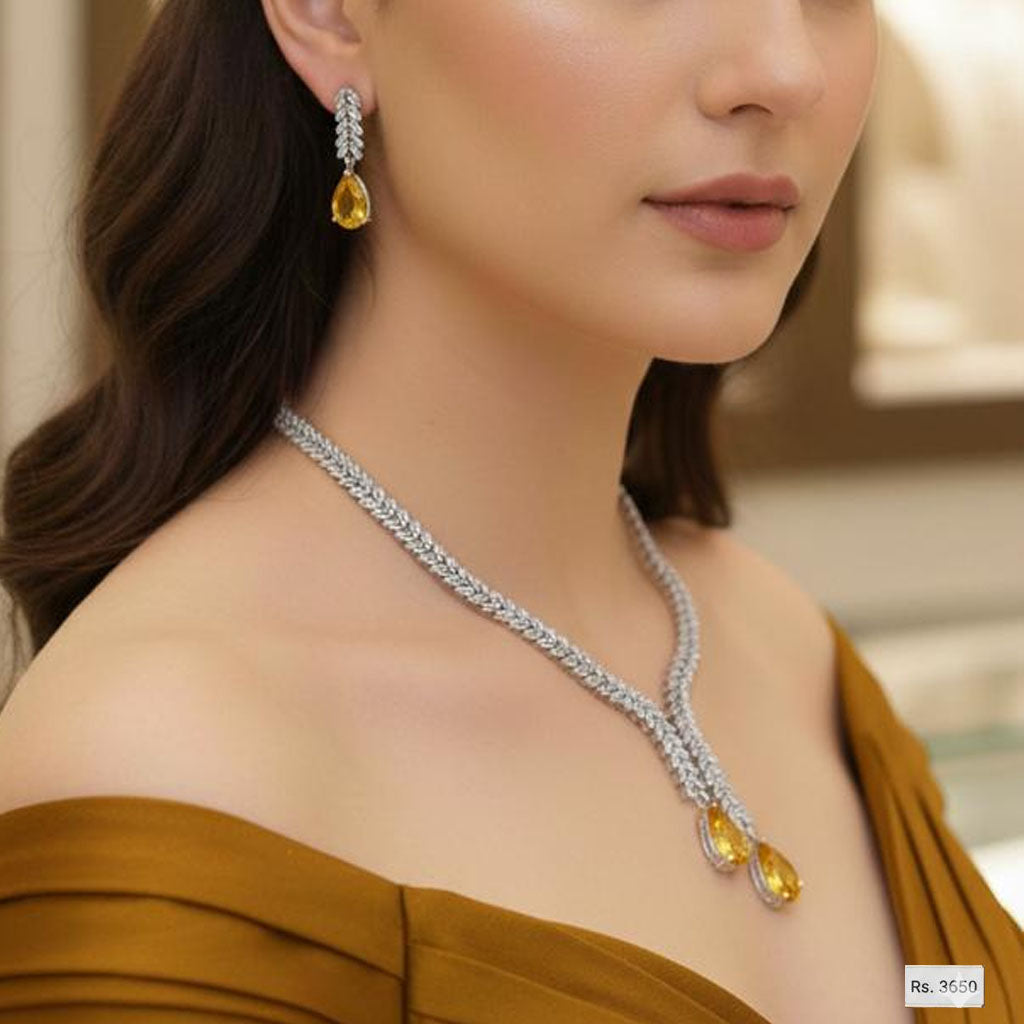 Designer Inspired Crystal Leaf Link Necklace – Rs. 3,650