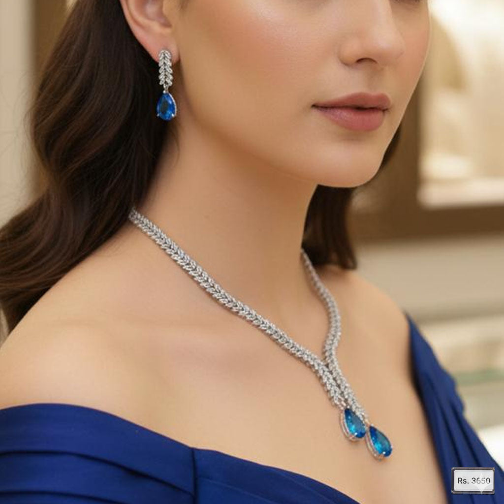 Designer Inspired Crystal Leaf Link Necklace – Rs. 3,650