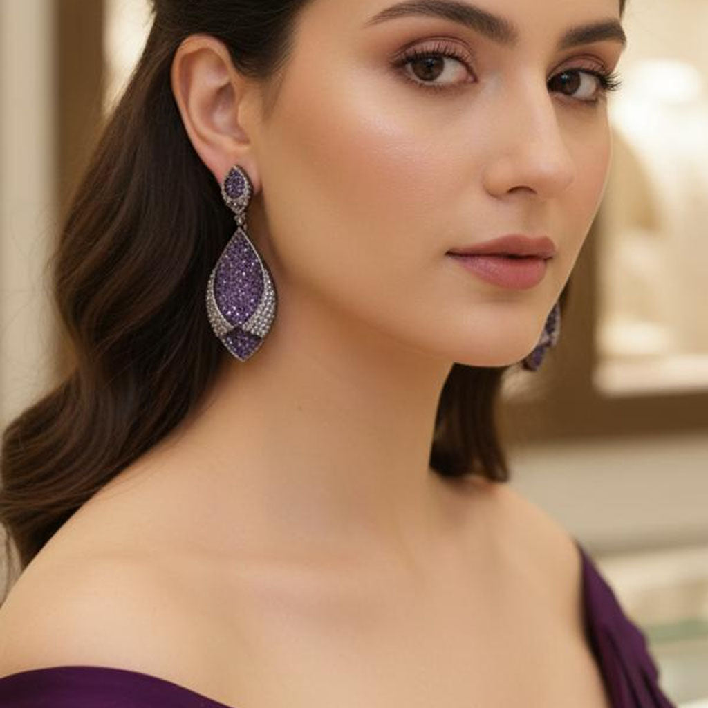 Marquise Purple & White Crystal Earrings – Rs. 3,150