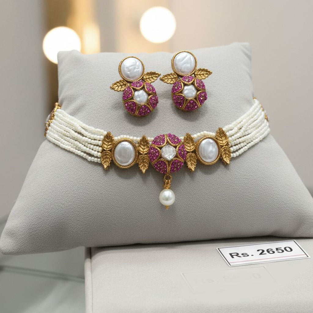 Traditional Gold & Pink Stone Set – Rs. 2,650