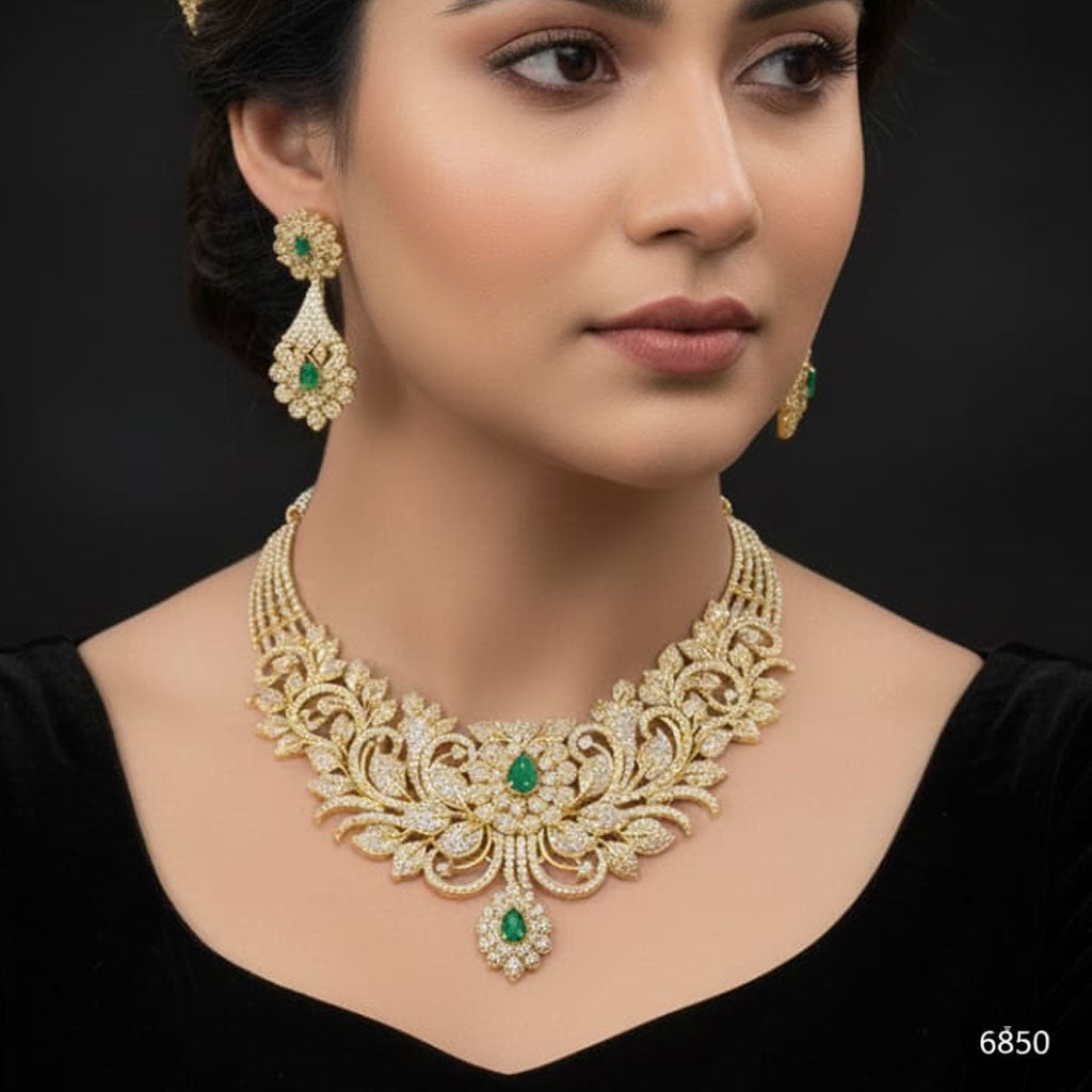 Ornate Leaf & Flower Gold Tone Statement Set – Rs. 6,850