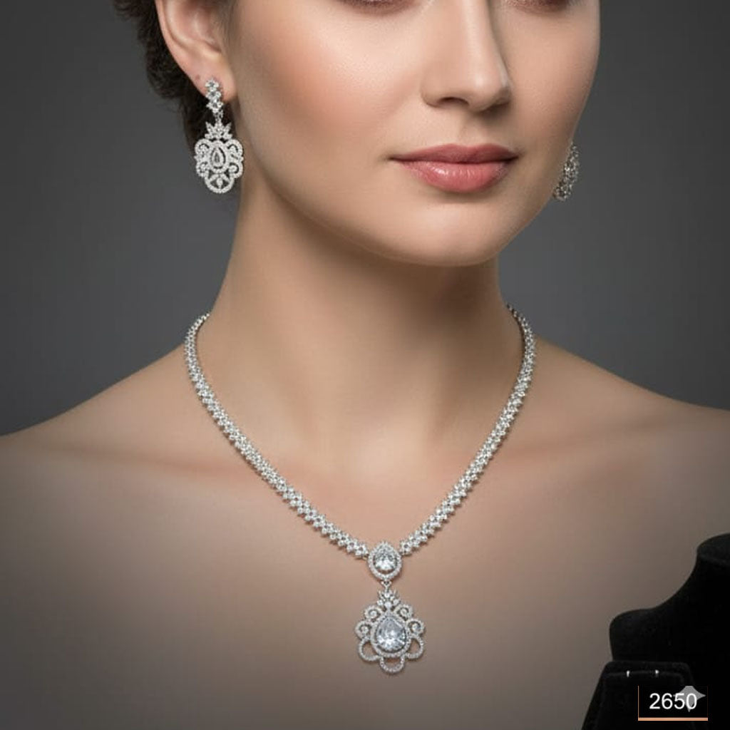 Victorian Bloom Pendant & Tennis Necklace Set – Rs. 2,650