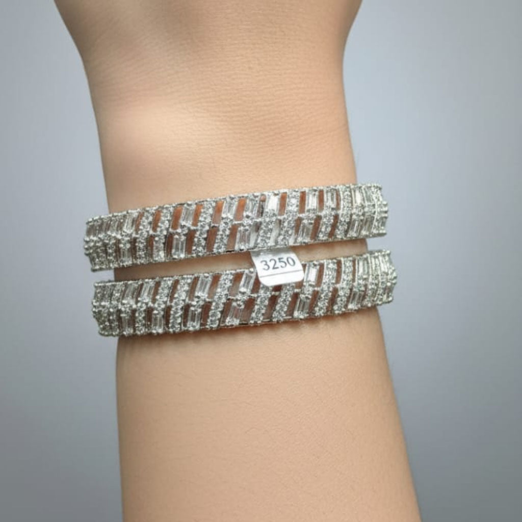 Luxury Pavé & Baguette Zig-Zag Rhodium Bangles – Rs. 3,250