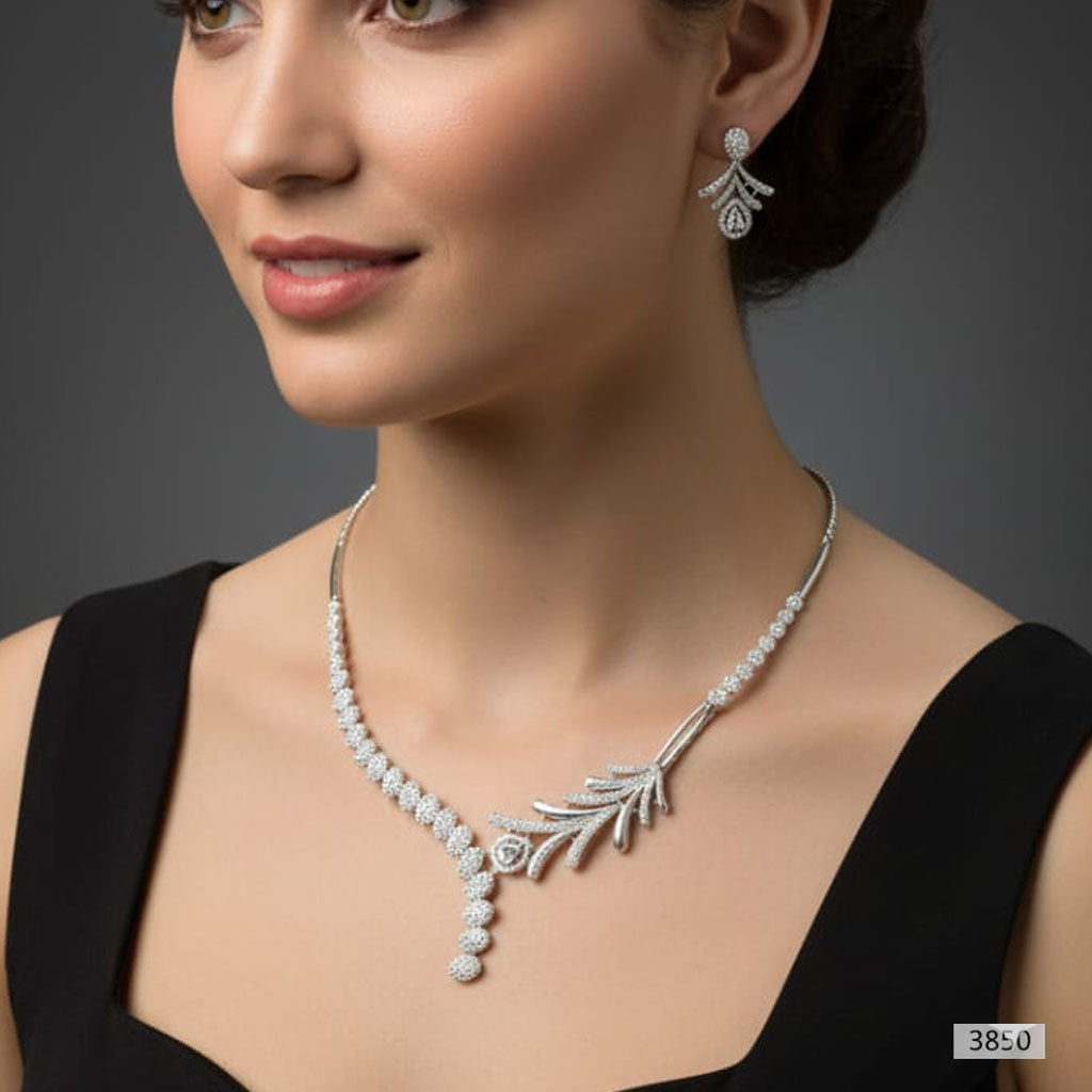The Sylvana Asymmetrical Leaf CZ Set – Rs. 3,850