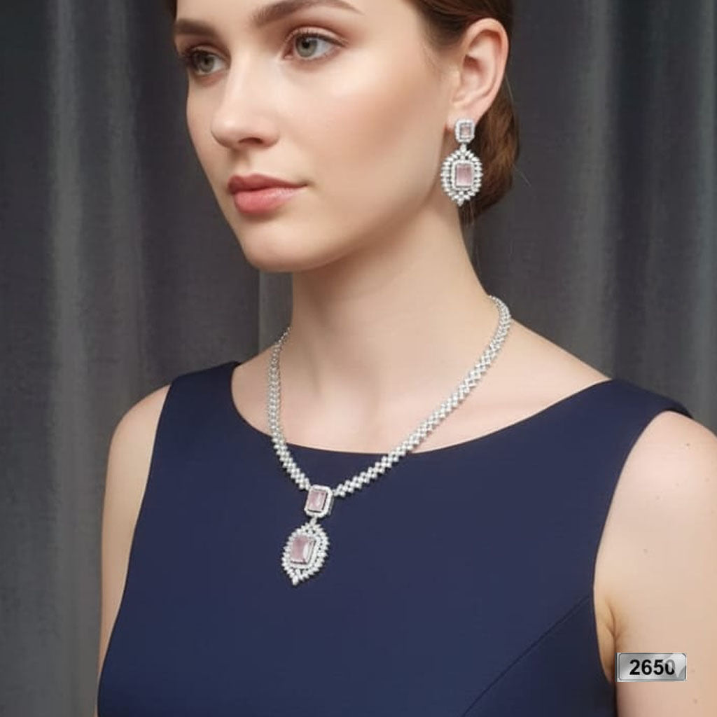 Delicate Pink Stone Drop Chevron Chain Set – Rs. 2,650