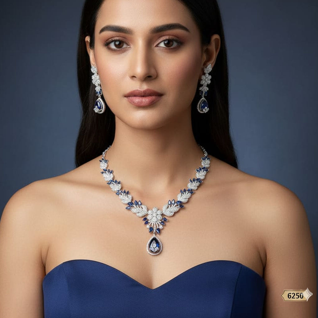 Luxurious Floral Leaf Zirconia Pendant & Earring Set – Rs. 6,250