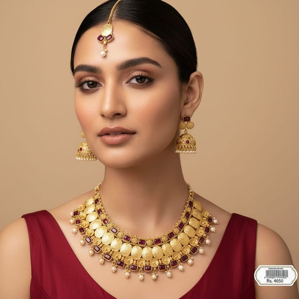 The Devi Matte Gold & Ruby Bridal Set – Rs. 4,650