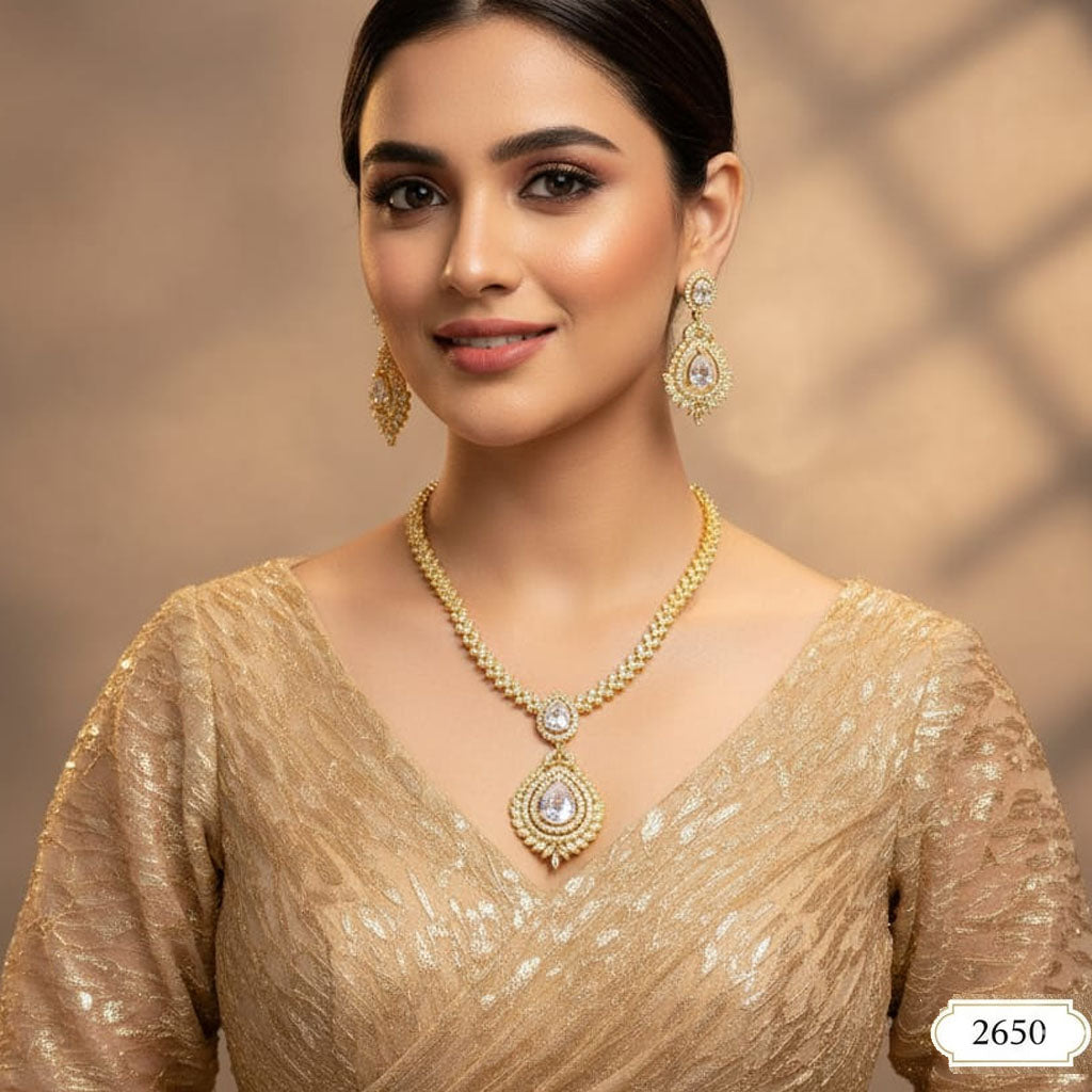 Celestial Tear Gold Finish Bridal Set – Rs. 2,650