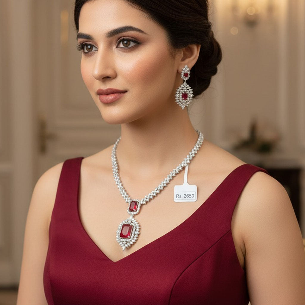 Crimson Jewel Rectangular Red Stone Statement Set – Rs. 2,650