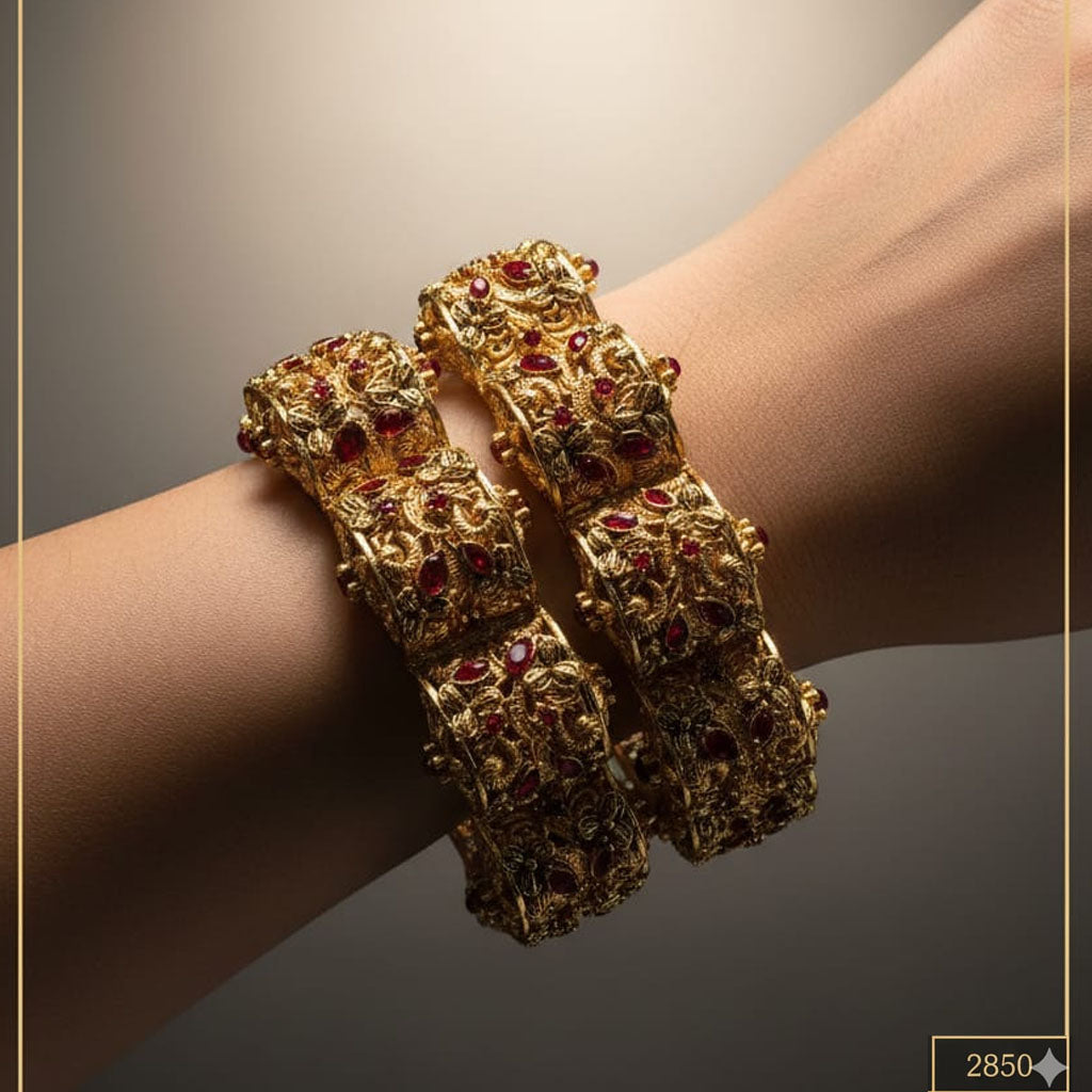 Royal Mogul Heavy Antique Gold Stone Kadas – Rs. 2,850