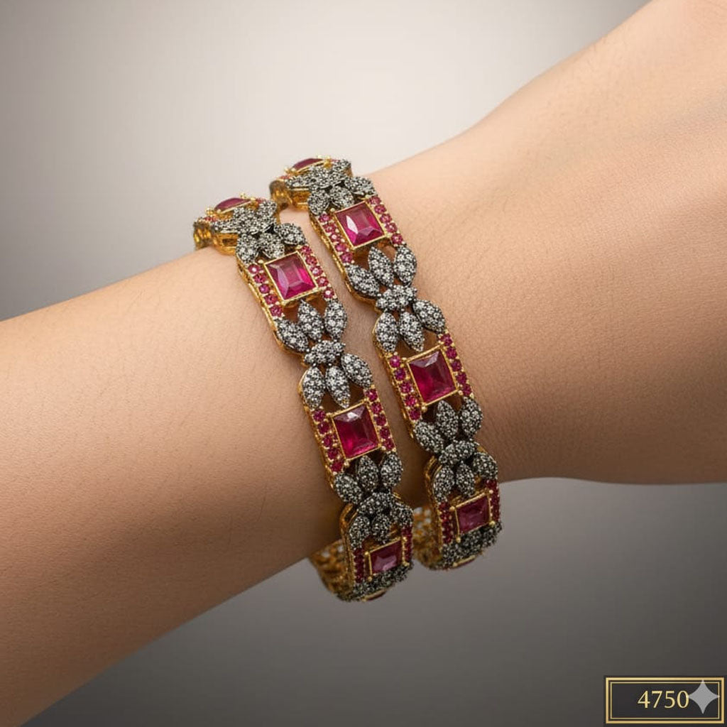 Square Cut Red Gemstone Pavé Kadas (Pair) – Rs. 4,750