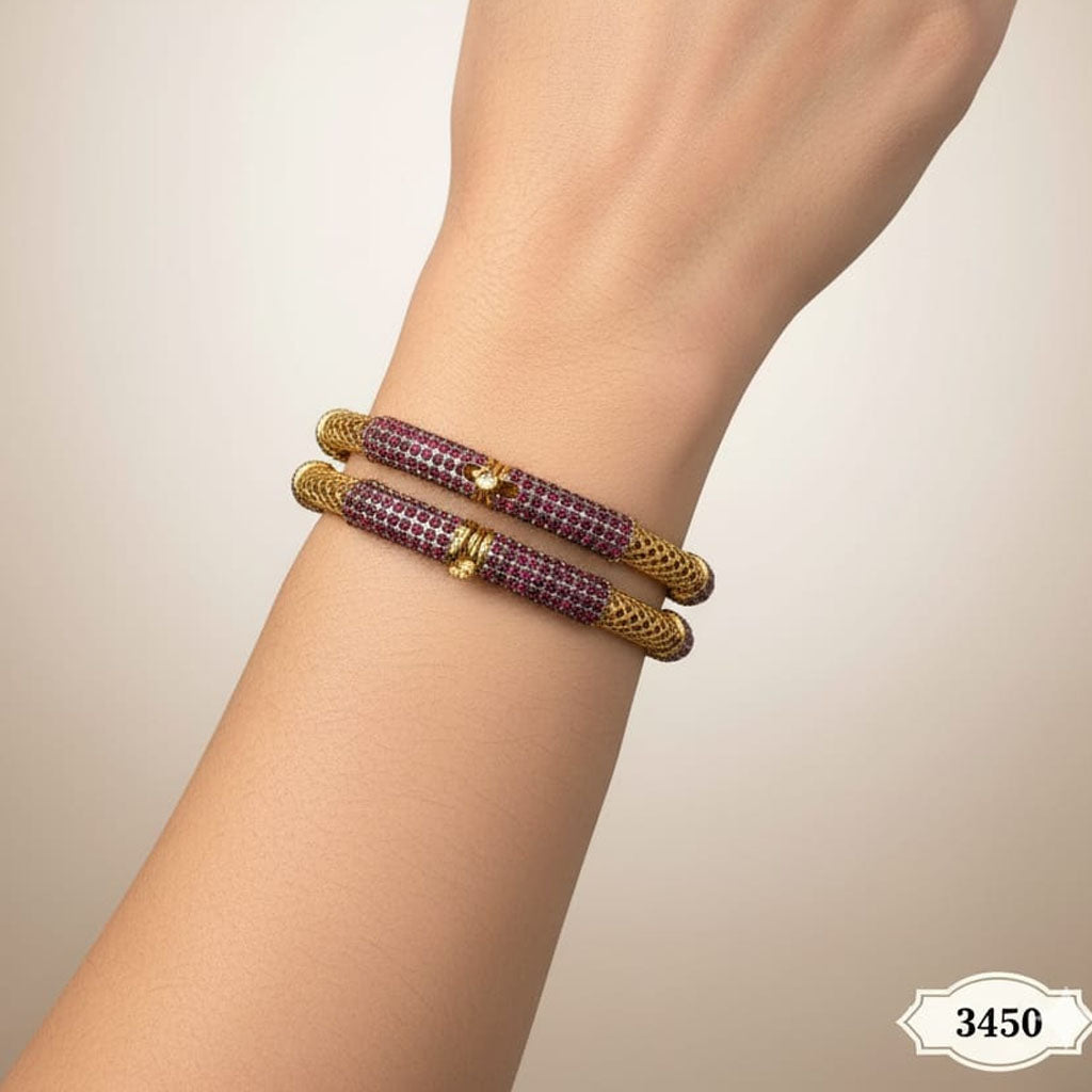 Textured Gold & Red Stone Statement Bangles (Pair) – Rs. 3,450