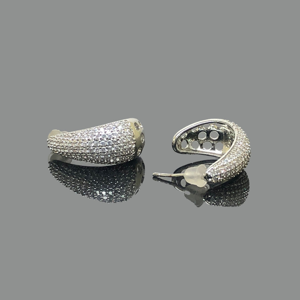 Silver Sparkle Micro-Stone Huggie Earrings – Elegant Everyday Glam 649102