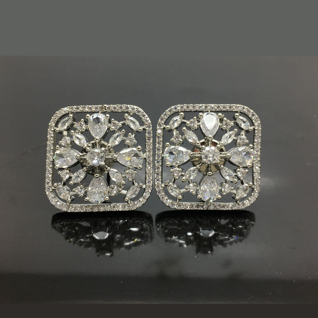 Elegant Square American Diamond Stud Earrings with Starburst Design