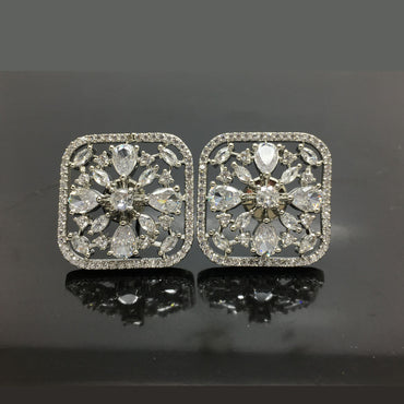 Elegant Square American Diamond Stud Earrings with Starburst Design