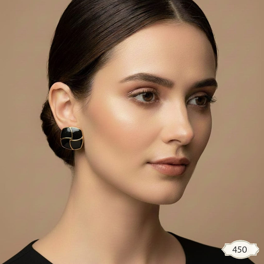 Enamel Interlocked Square Studs – Rs. 450