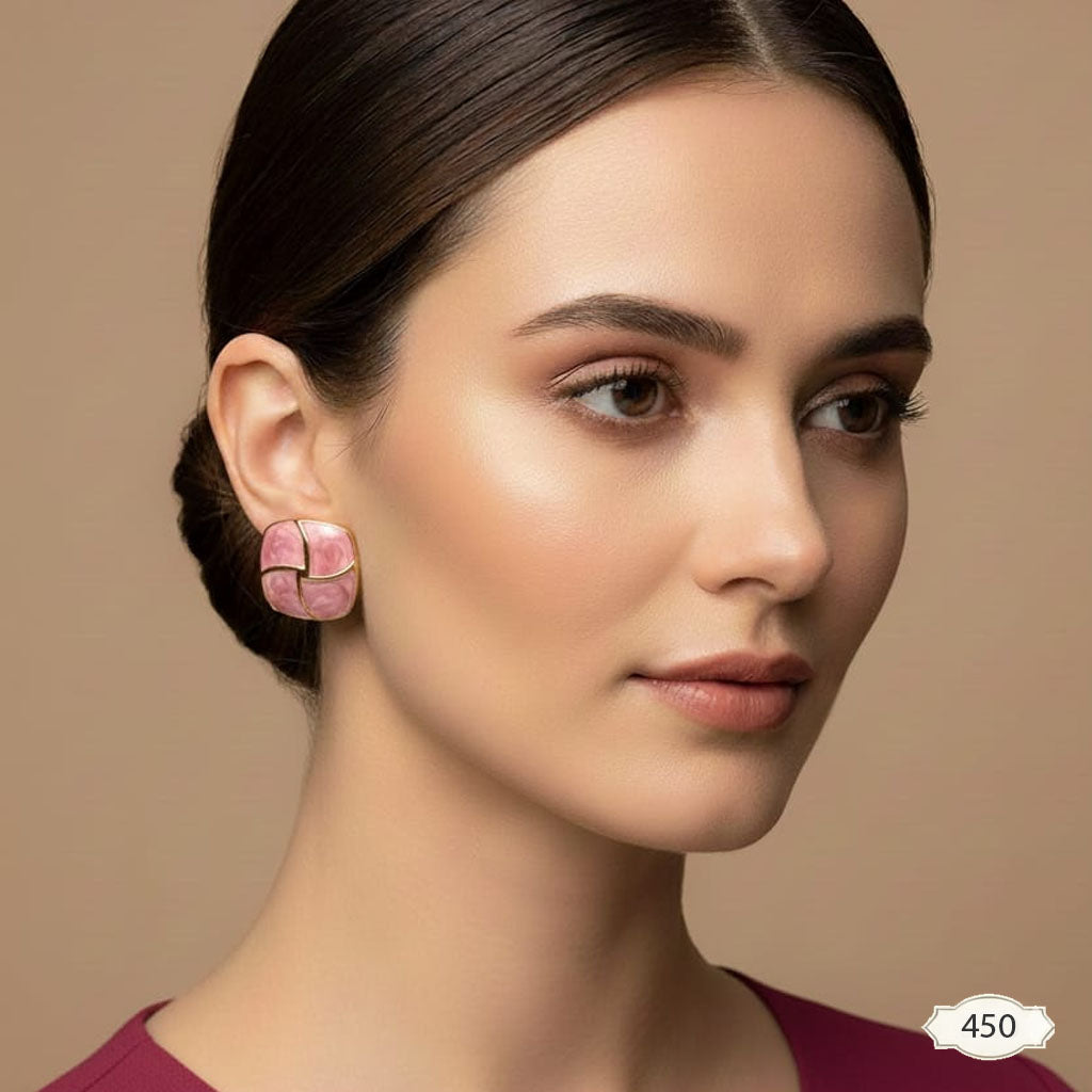 Enamel Interlocked Square Studs – Rs. 450