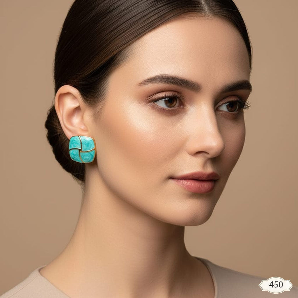 Enamel Interlocked Square Studs – Rs. 450