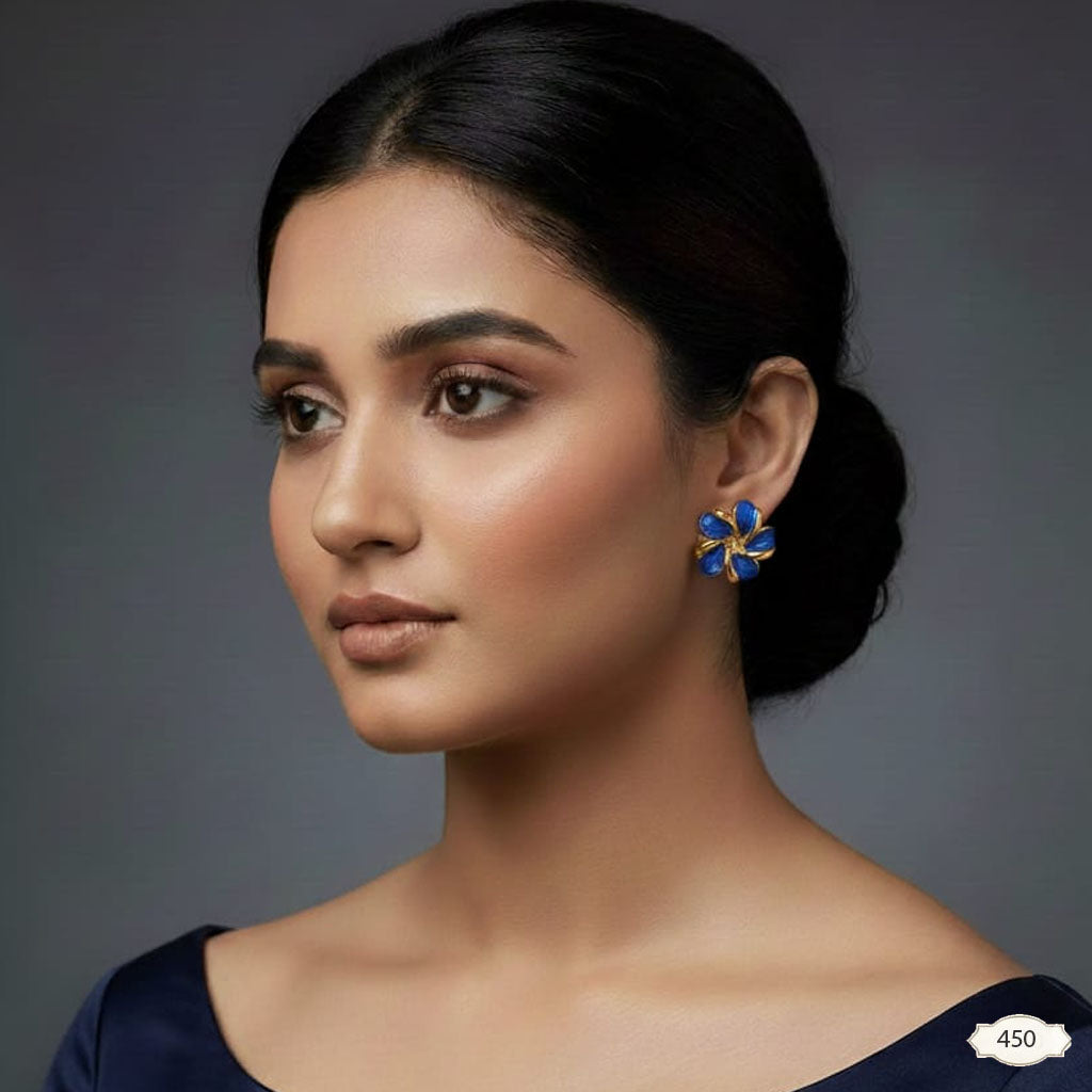 Vibrant Blue Enamel Abstract Flower Studs – Rs. 450