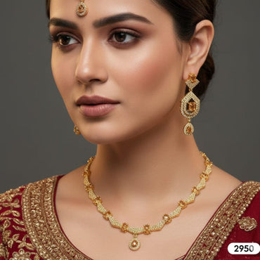 Amber Glow Citrine Hexagon Necklace & Tikka Set – Rs. 2,950