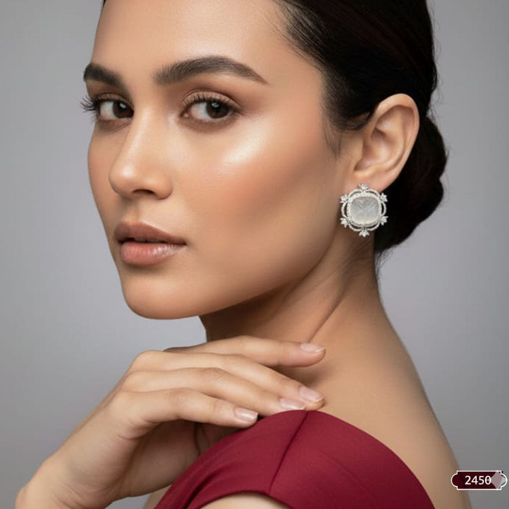 Moonlight Cabochon & Crystal Cluster Studs – Rs. 2,450