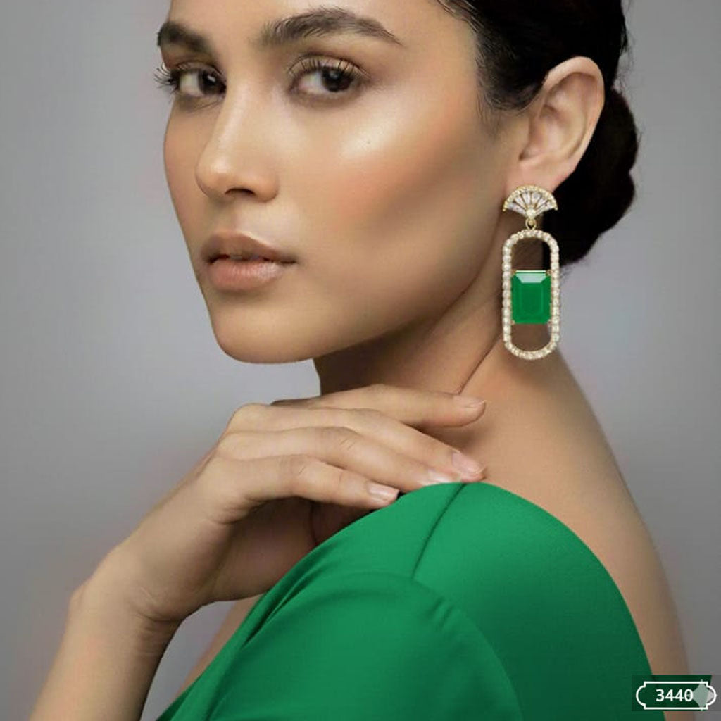 Gala Fan Arch & Geometric Rectangle Earrings – Rs. 3,450