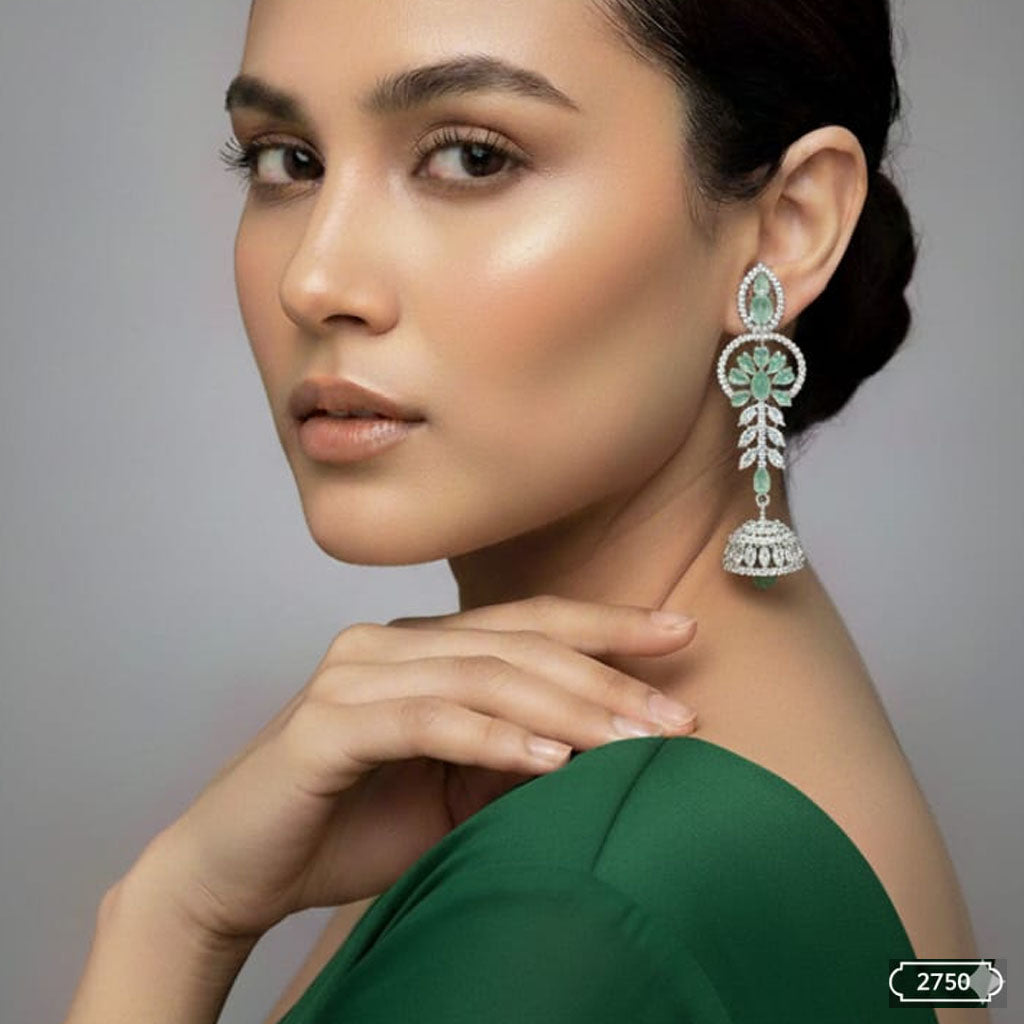Emerald Green Pavé Crystal Chandelier Jhumkas – Rs. 2,750