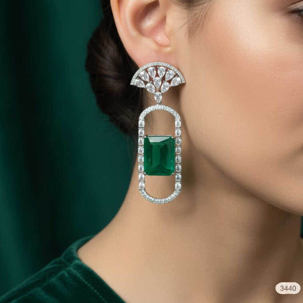 Gala Fan Arch & Geometric Rectangle Earrings – Rs. 3,450