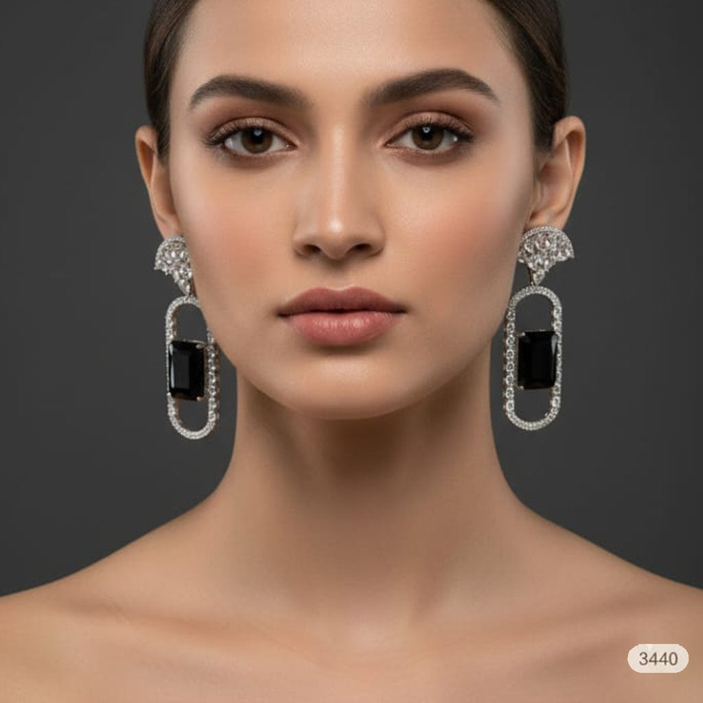 Gala Fan Arch & Geometric Rectangle Earrings – Rs. 3,450