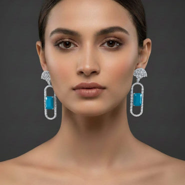 Gala Fan Arch & Geometric Rectangle Earrings – Rs. 3,450