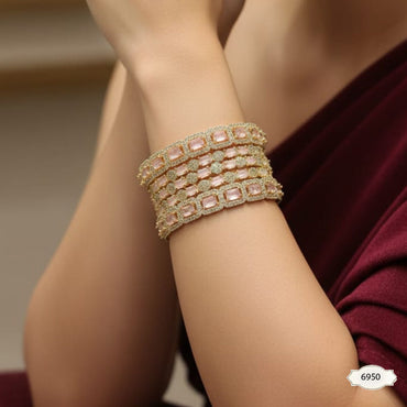 Multi-Row Pink Gemstone & Pavé Crystal Kadas – Rs. 6,950