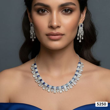 Sapphire Blue & Baguette Crystal Statement Set – Rs. 5,250