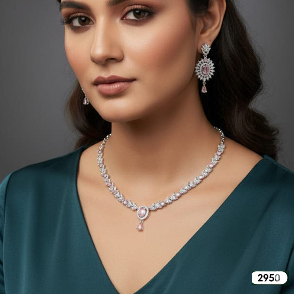 Pale Pink Oval Gemstone & Leaf Crystal Set – Rs. 2,950