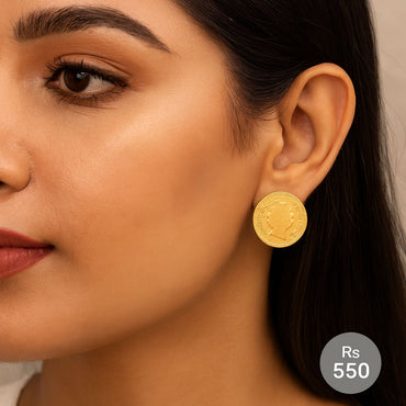Elegant Coin Stud Earrings - Gold Finish - Rs 550