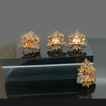 Square-Cut Crystal Floral Locket Set