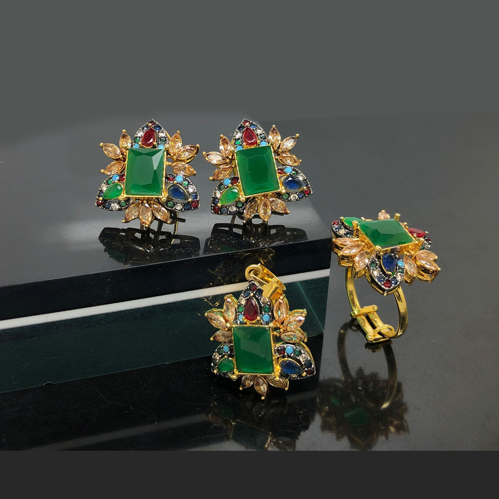 Square-Cut Crystal Floral Locket Set