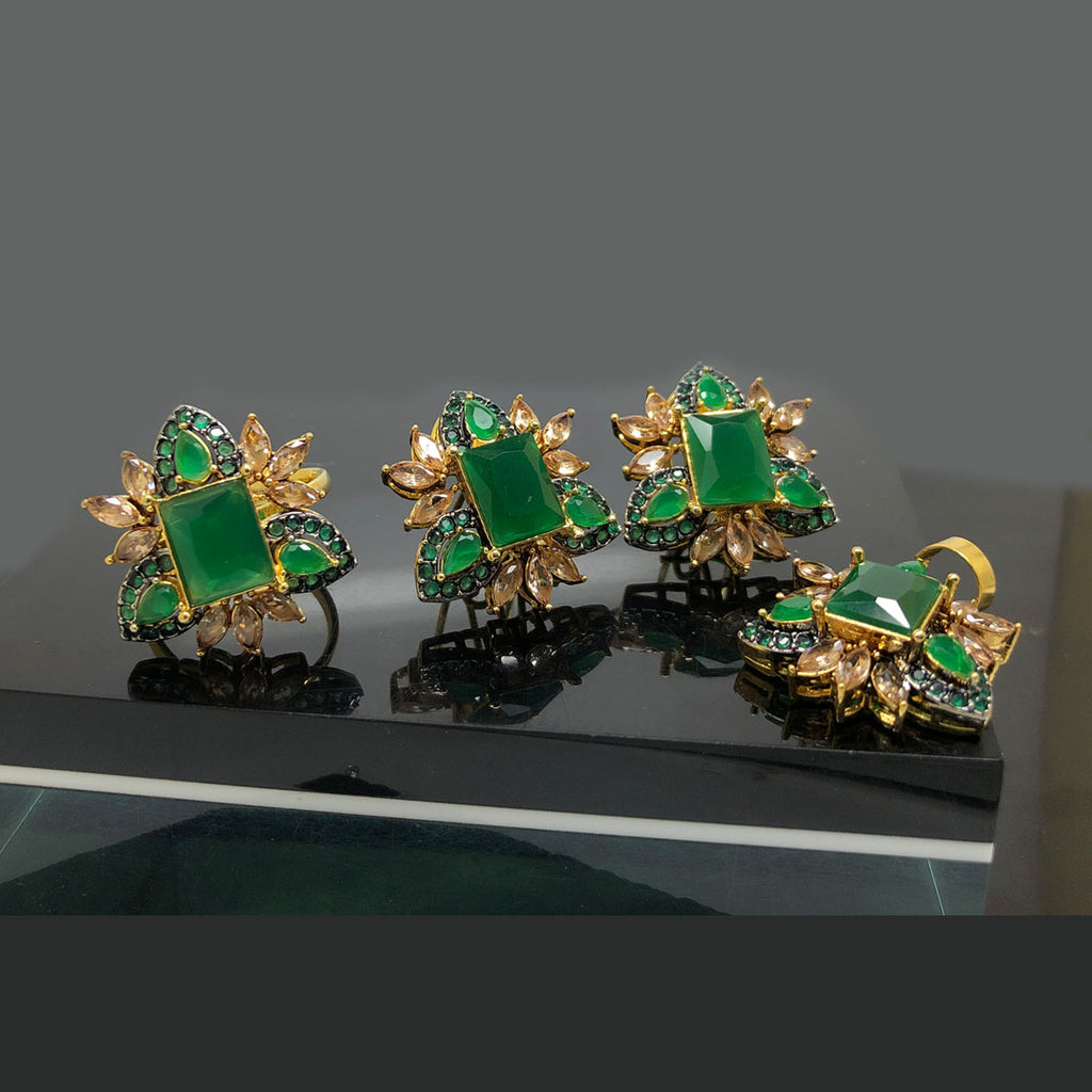 Square-Cut Crystal Floral Locket Set