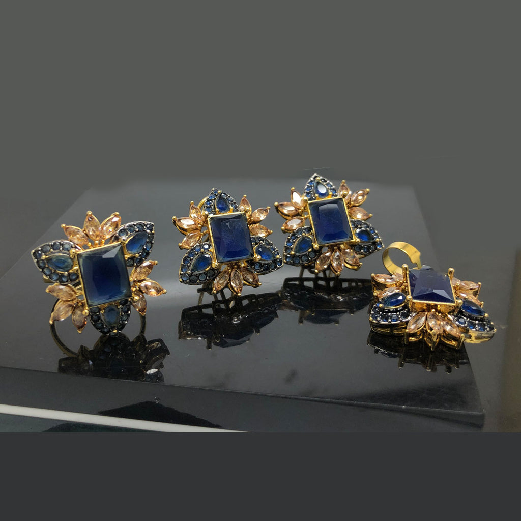 Square-Cut Crystal Floral Locket Set