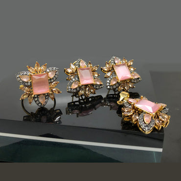 Square-Cut Crystal Floral Locket Set