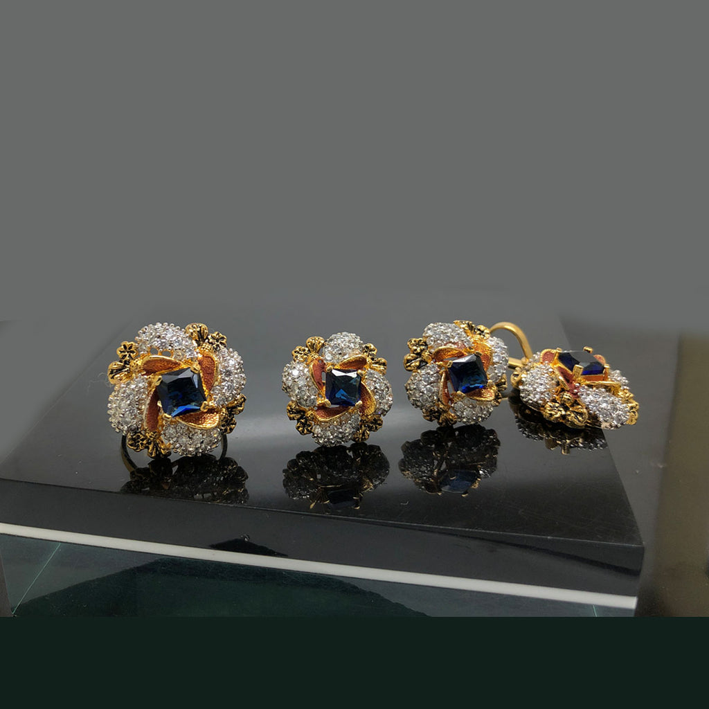 Golden Floral Crystal Locket Set with Matching Earrings