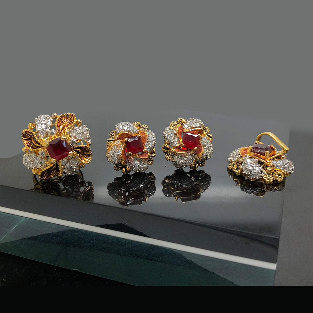 Golden Floral Crystal Locket Set with Matching Earrings