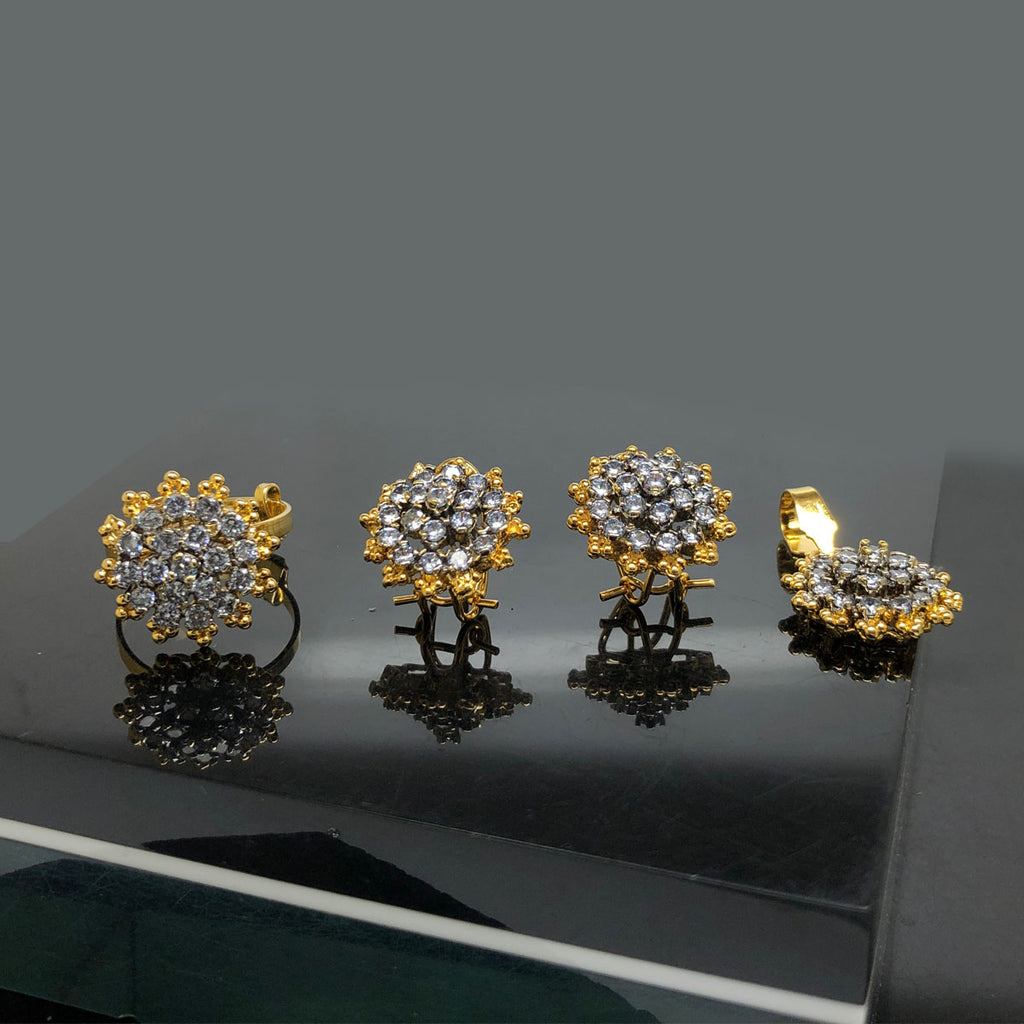 Floral Crystal Gold-Plated Locket Set with Matching Earrings
