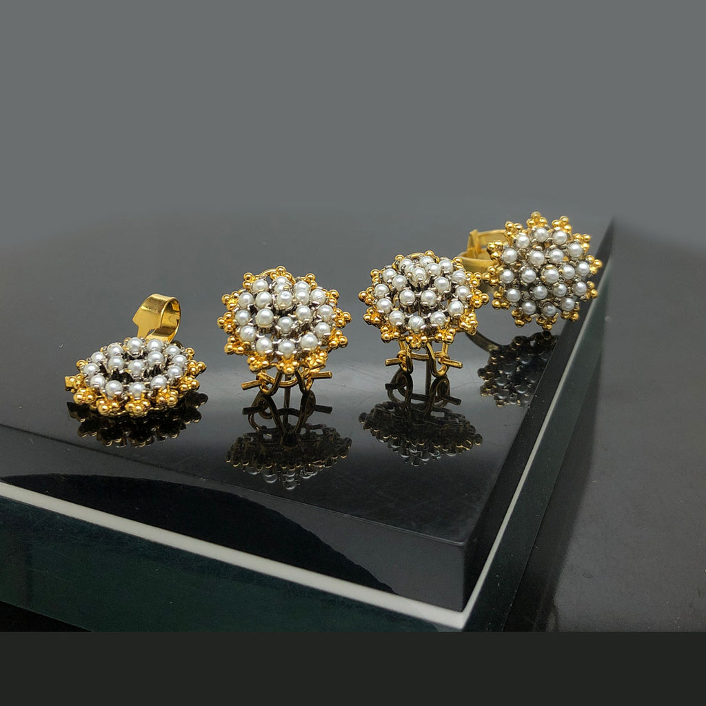Floral Crystal Gold-Plated Locket Set with Matching Earrings